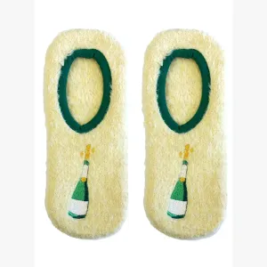 Fuzzy Slipper Socks - Popping Champagne Bottles - Yellow