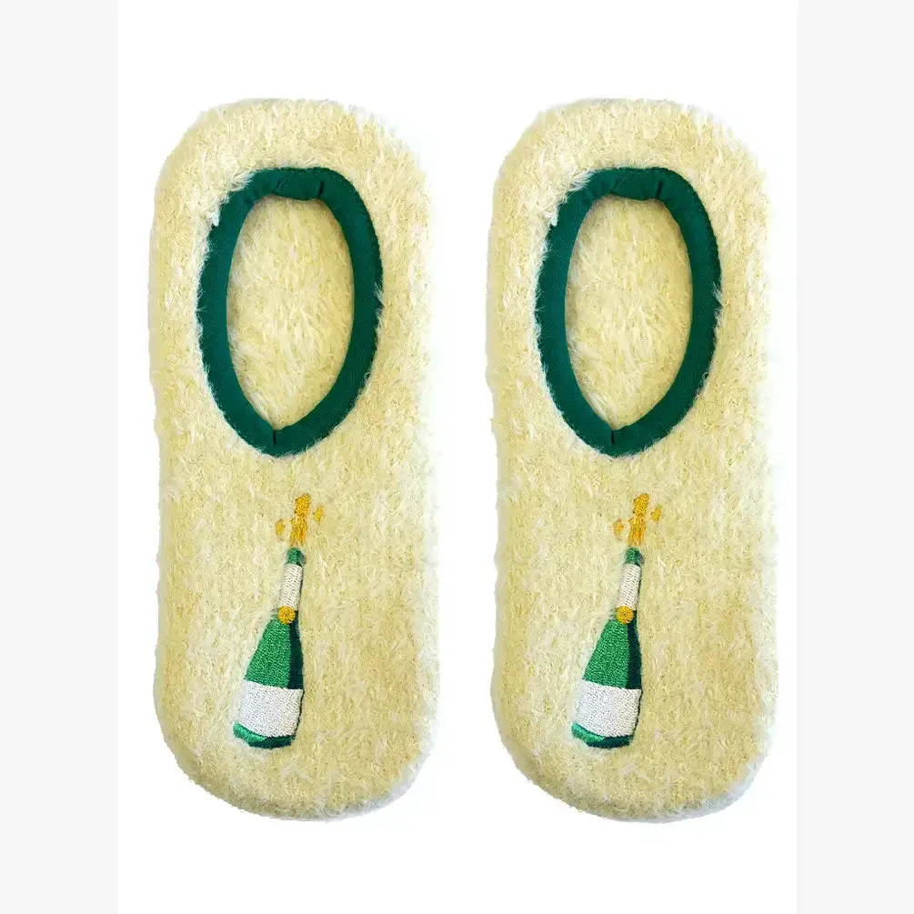 Fuzzy Slipper Socks - Popping Champagne Bottles - Yellow