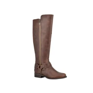 GBG Womens Brown Ankle Strap Studded Round Toe Stacked Heel Zip-Up Boots 5.5