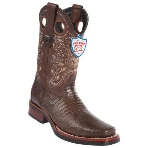 Genuine Teju Lizard Square Toe Boot with Rubber outsole in Brown
