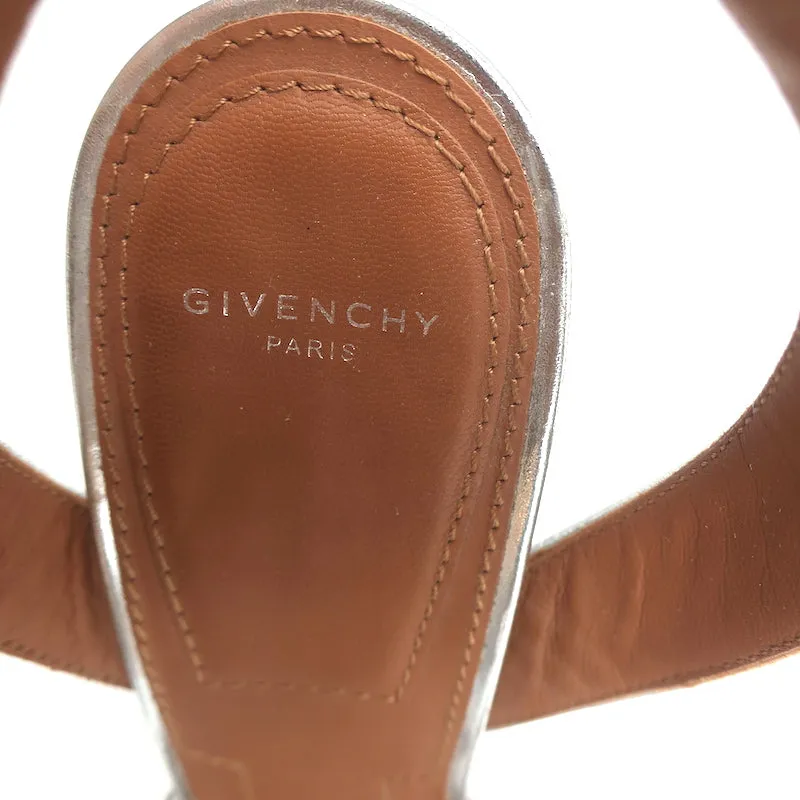 Givenchy Shark Lock Platform Sandals Silver Metallic Leather Size 38.5