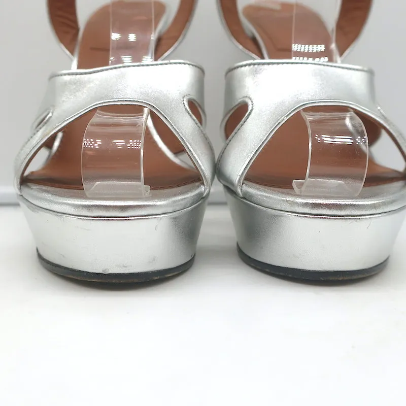 Givenchy Shark Lock Platform Sandals Silver Metallic Leather Size 38.5