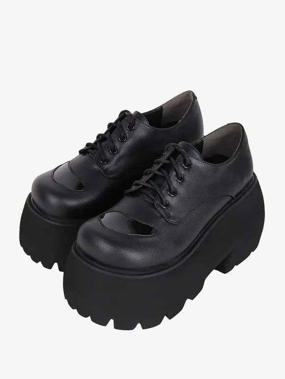 Gothic Lolita Boots Black PU Round Toe PU Leather Lolita Footwear
