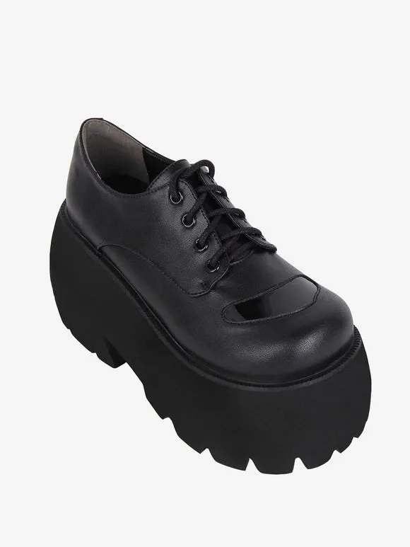Gothic Lolita Boots Black PU Round Toe PU Leather Lolita Footwear