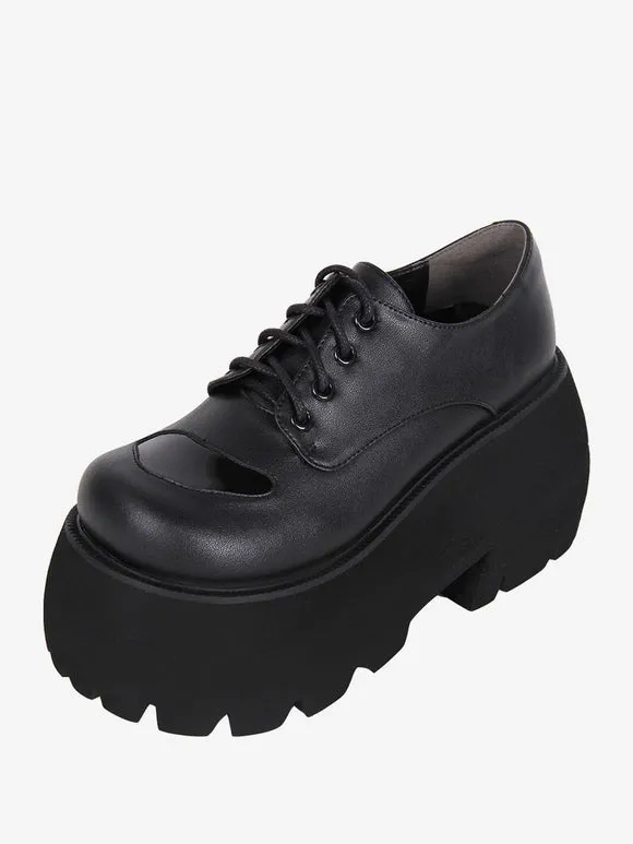 Gothic Lolita Boots Black PU Round Toe PU Leather Lolita Footwear