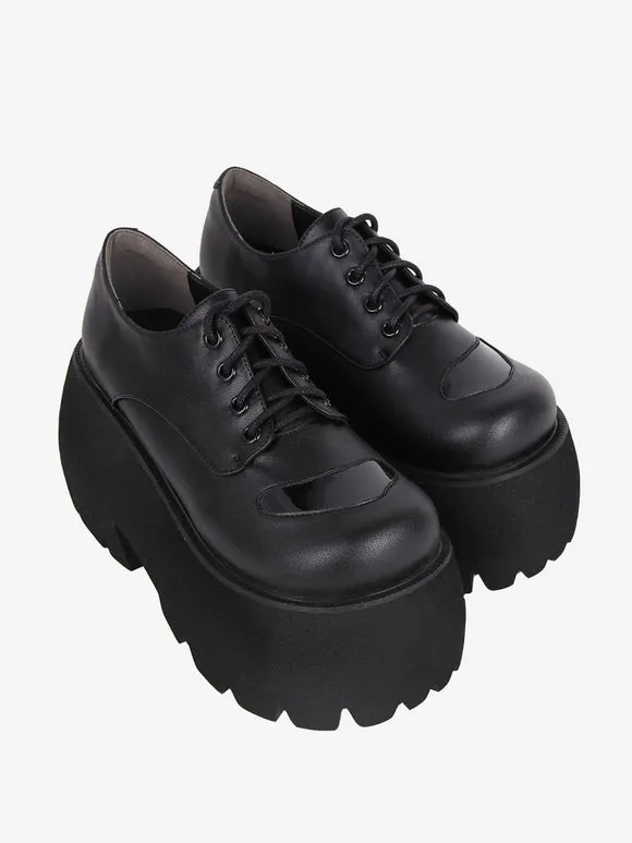 Gothic Lolita Boots Black PU Round Toe PU Leather Lolita Footwear