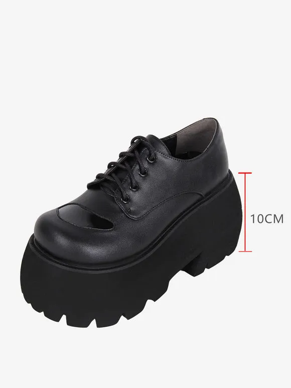Gothic Lolita Boots Black PU Round Toe PU Leather Lolita Footwear