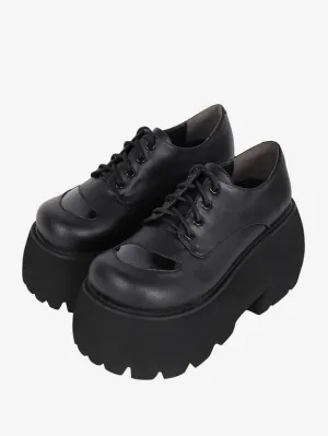 Gothic Lolita Boots Black PU Round Toe PU Leather Lolita Footwear