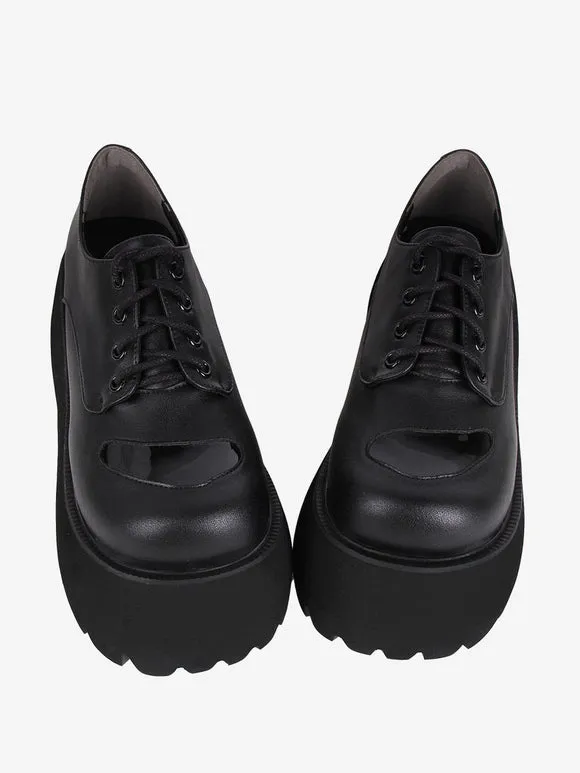 Gothic Lolita Boots Black PU Round Toe PU Leather Lolita Footwear
