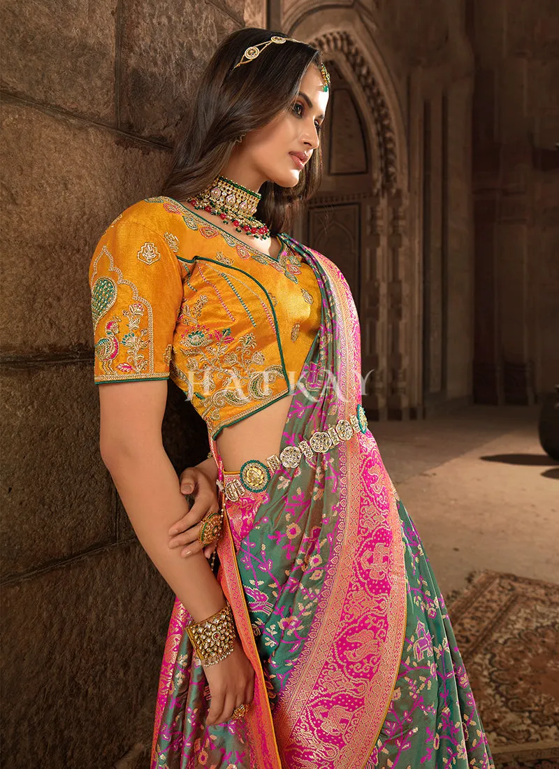 Green And Yellow Patola Silk Saree