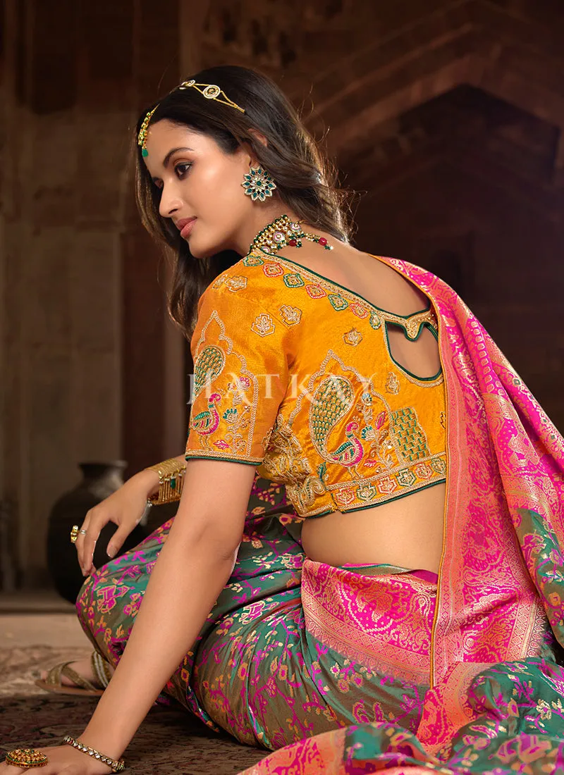 Green And Yellow Patola Silk Saree