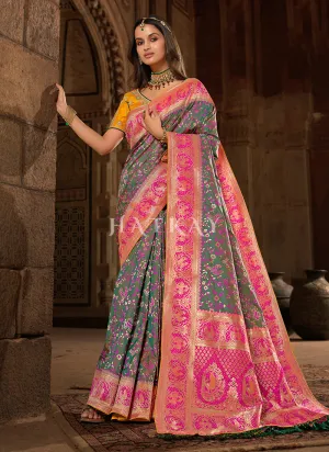 Green And Yellow Patola Silk Saree