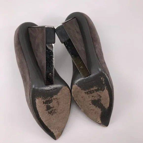 Halston Grey Suede Rectangular Wedge Pumps Sz 6