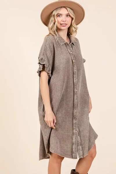 Hazel Blues® |  Mittoshop Mineral Wash Cotton Gauze Mini Shirt Dress