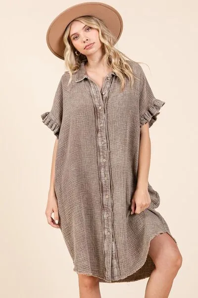 Hazel Blues® |  Mittoshop Mineral Wash Cotton Gauze Mini Shirt Dress
