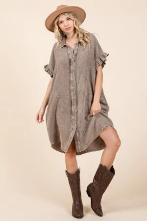 Hazel Blues® |  Mittoshop Mineral Wash Cotton Gauze Mini Shirt Dress