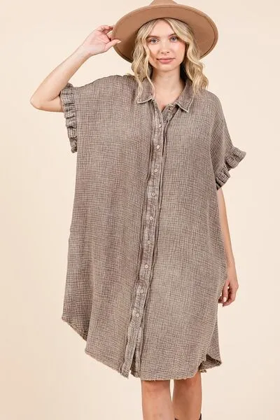 Hazel Blues® |  Mittoshop Mineral Wash Cotton Gauze Mini Shirt Dress
