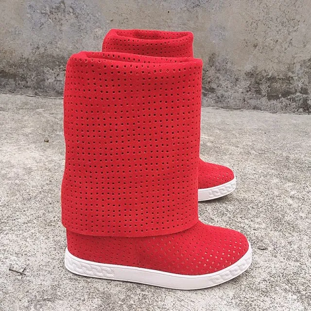 Height Increasing Collar Down Slip On Long Boots