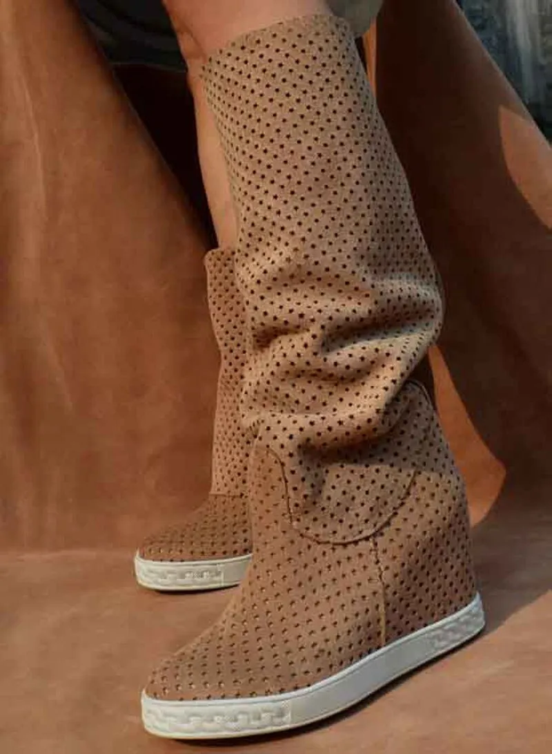Height Increasing Collar Down Slip On Long Boots