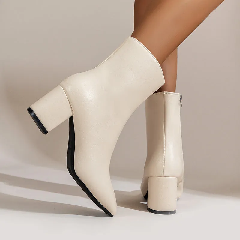 High Heel Mid-calf Side Zipper Squared Toe Boots for Ladies