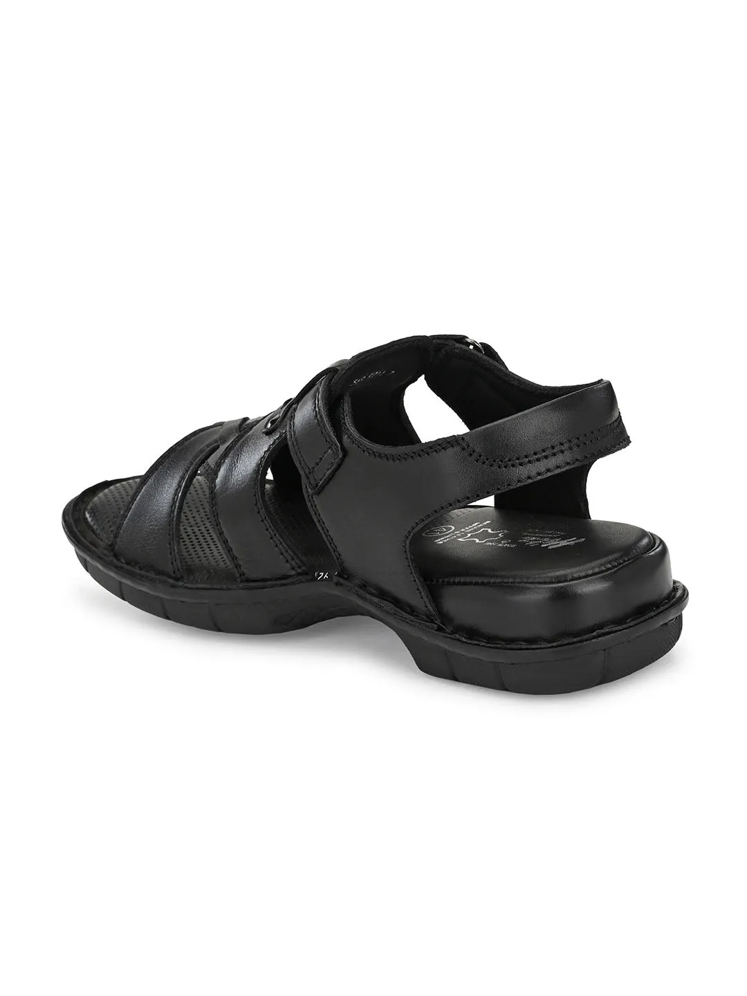 HITZ9214 Men's Black Leather Casual Velcro Sandals