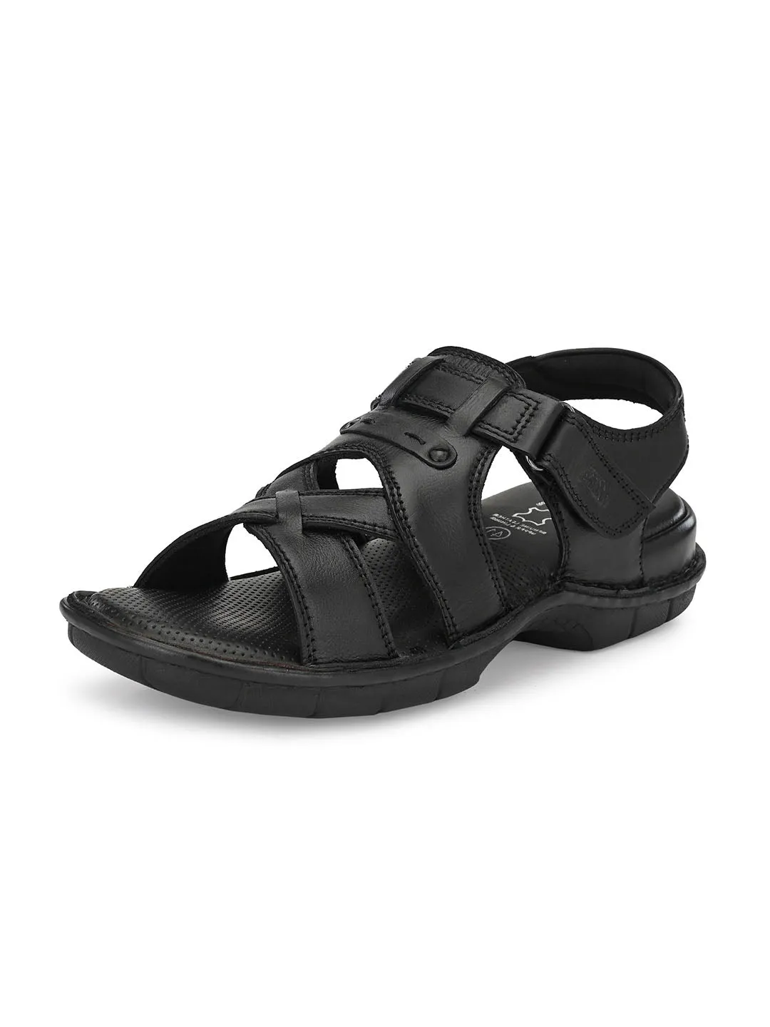 HITZ9214 Men's Black Leather Casual Velcro Sandals