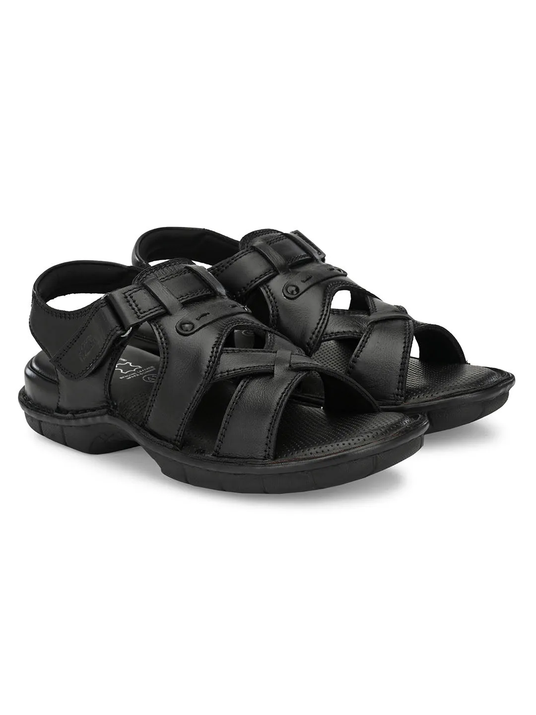 HITZ9214 Men's Black Leather Casual Velcro Sandals