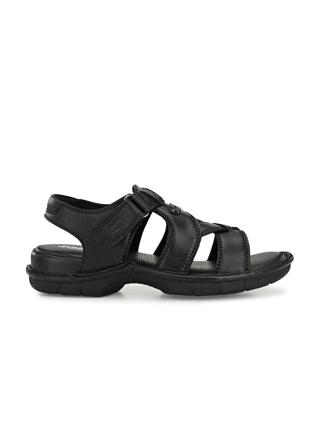 HITZ9214 Men's Black Leather Casual Velcro Sandals
