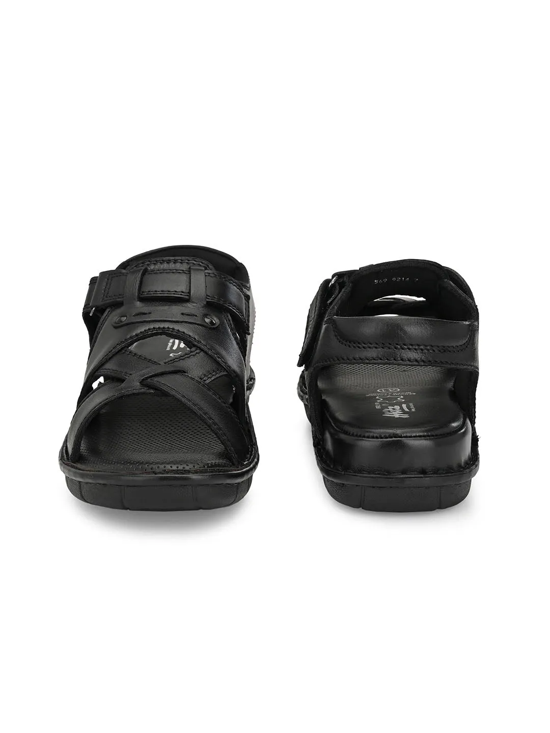 HITZ9214 Men's Black Leather Casual Velcro Sandals