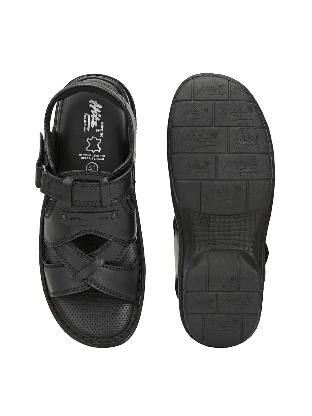 HITZ9214 Men's Black Leather Casual Velcro Sandals