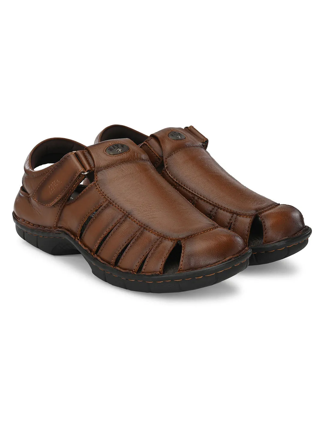 HITZ9603 Men's Tan Leather Casual Velcro Sandals