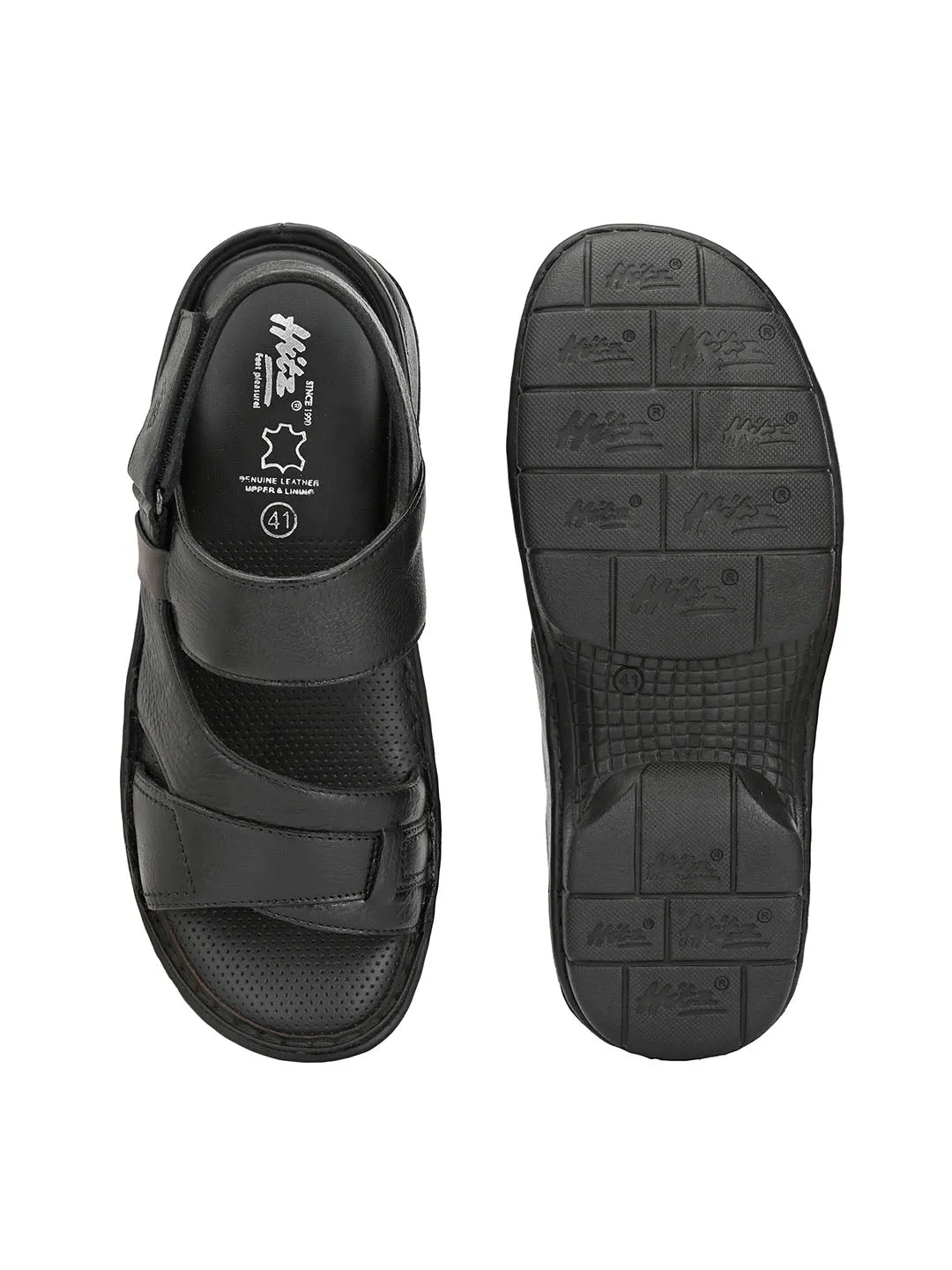 HITZ9611 Men's Black Leather Casual Velcro Sandals