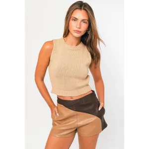 Honey Crop Sweater Vest - Taupe