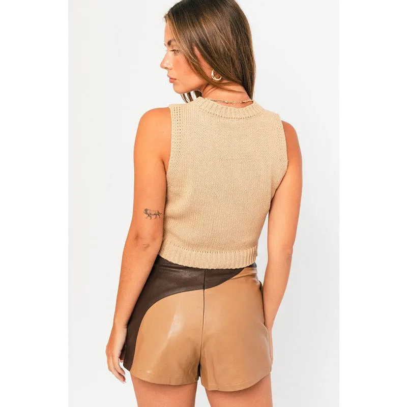 Honey Crop Sweater Vest - Taupe