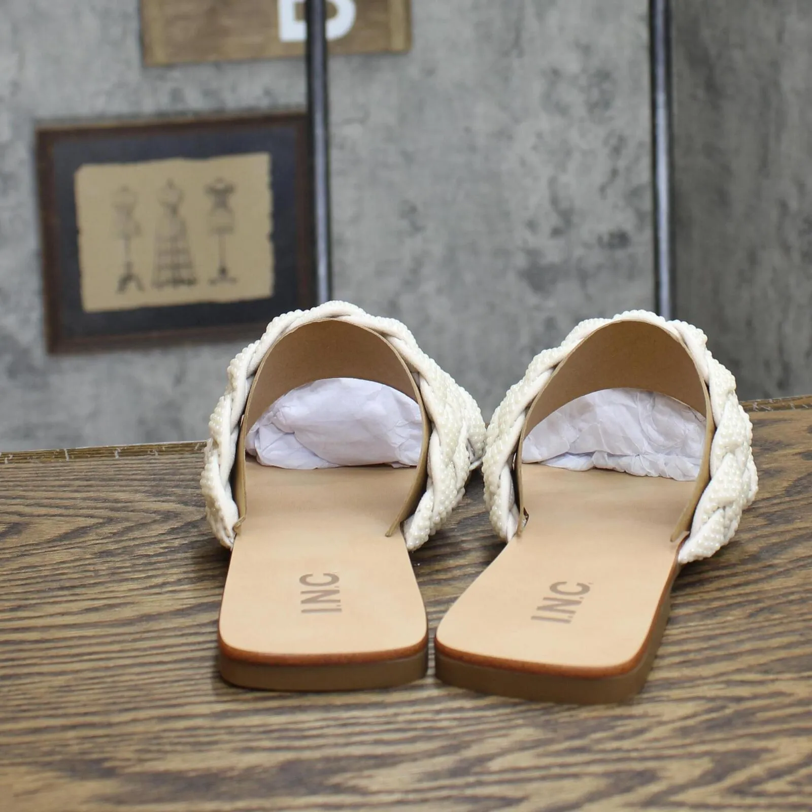 INC International Concepts Womens Petria Two-Band Flat Sandals White Pearl 10M