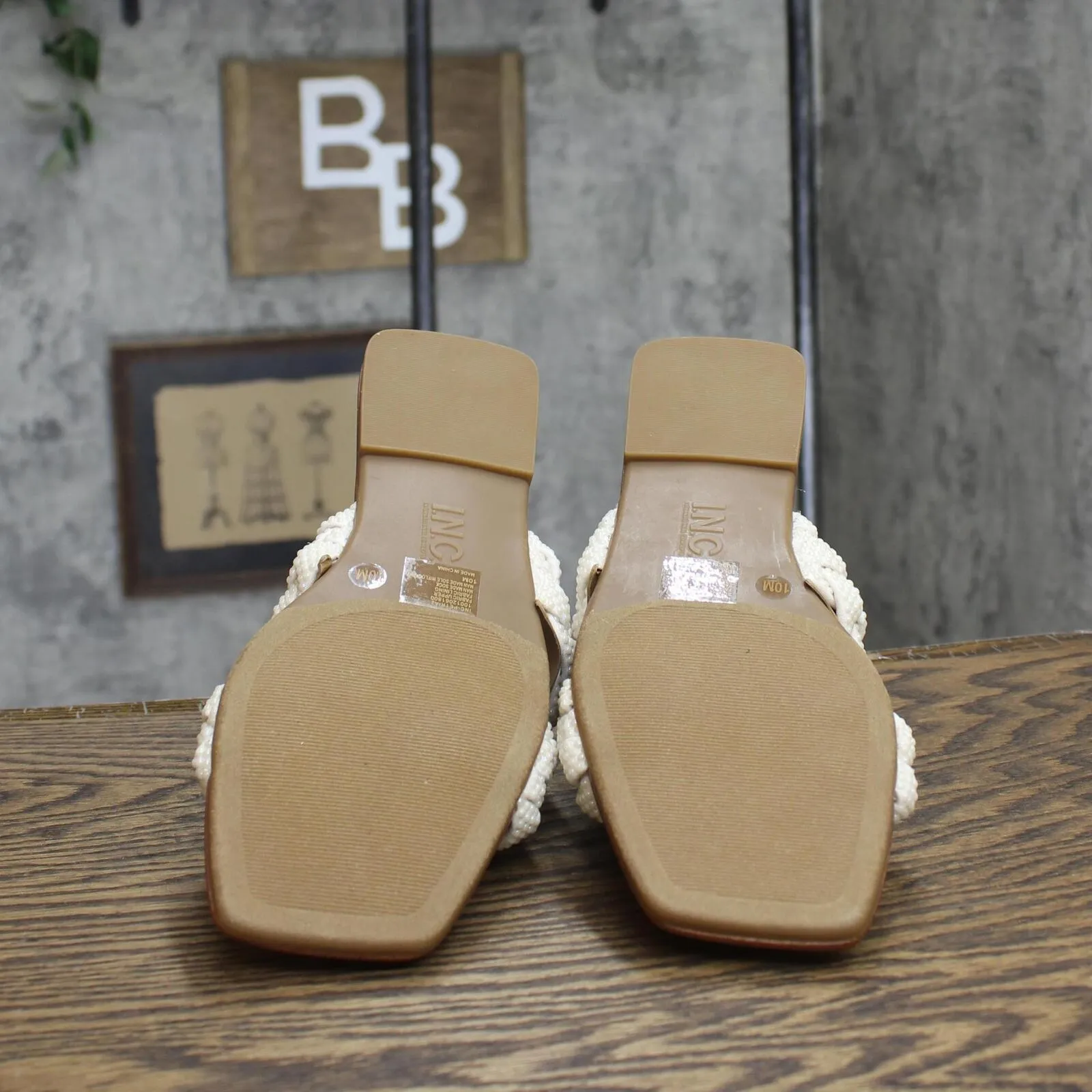INC International Concepts Womens Petria Two-Band Flat Sandals White Pearl 10M