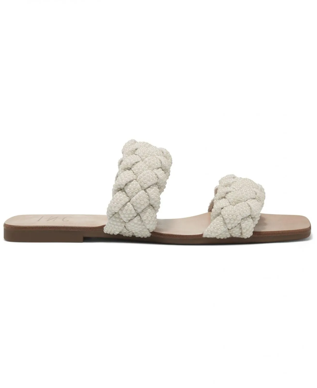 INC International Concepts Womens Petria Two-Band Flat Sandals White Pearl 10M