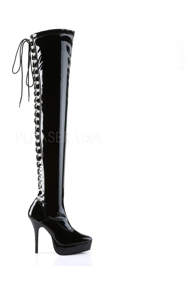 INDULGE-3063 Thigh Boot | Black Patent