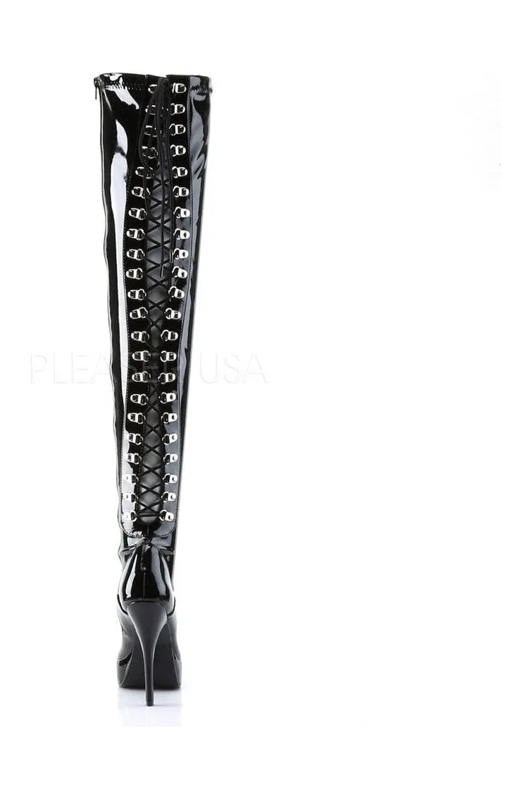 INDULGE-3063 Thigh Boot | Black Patent