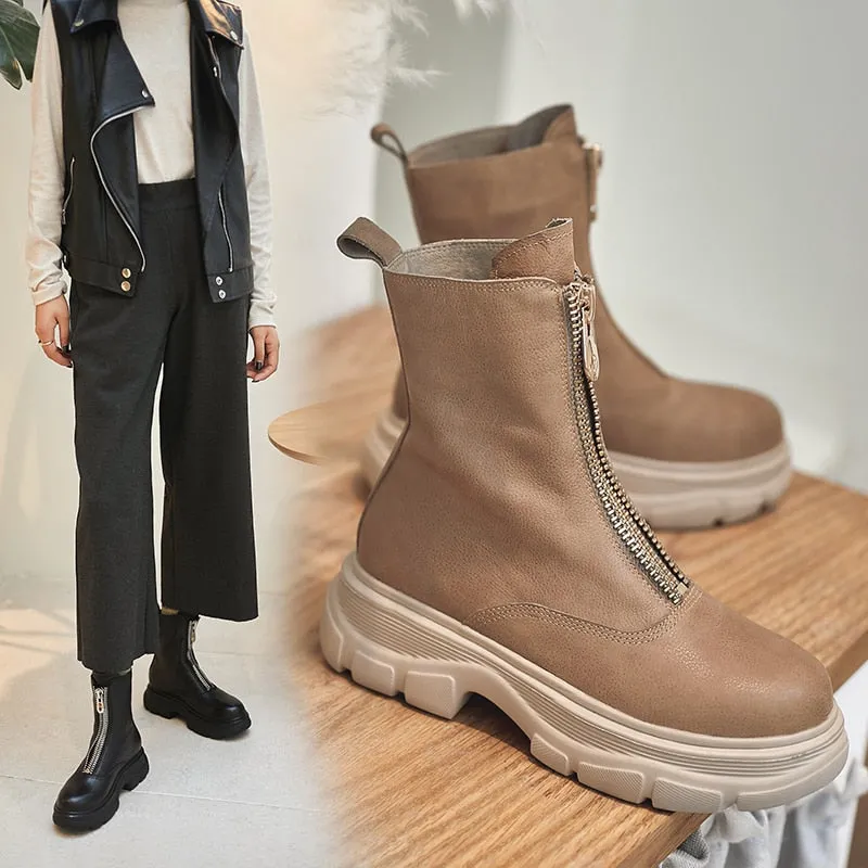 INS HOT Women ankle boots cowhide upper shoes