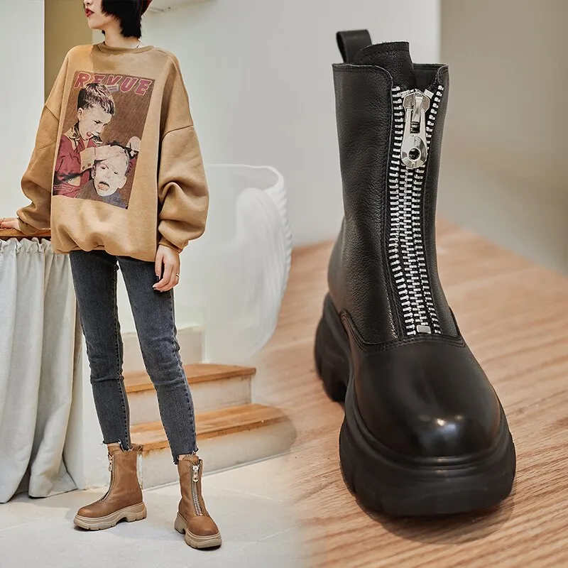 INS HOT Women ankle boots cowhide upper shoes