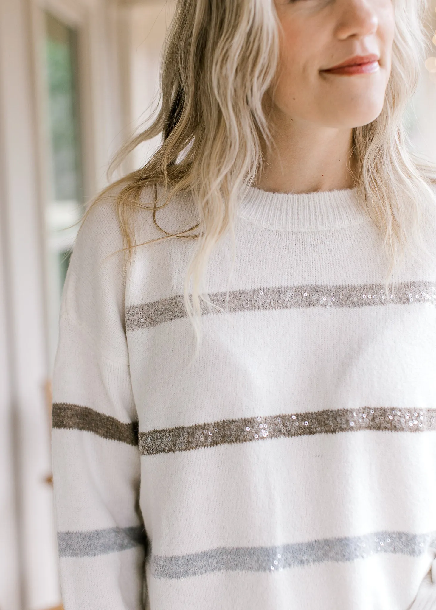Ivory Beaded Stripe Sweater B