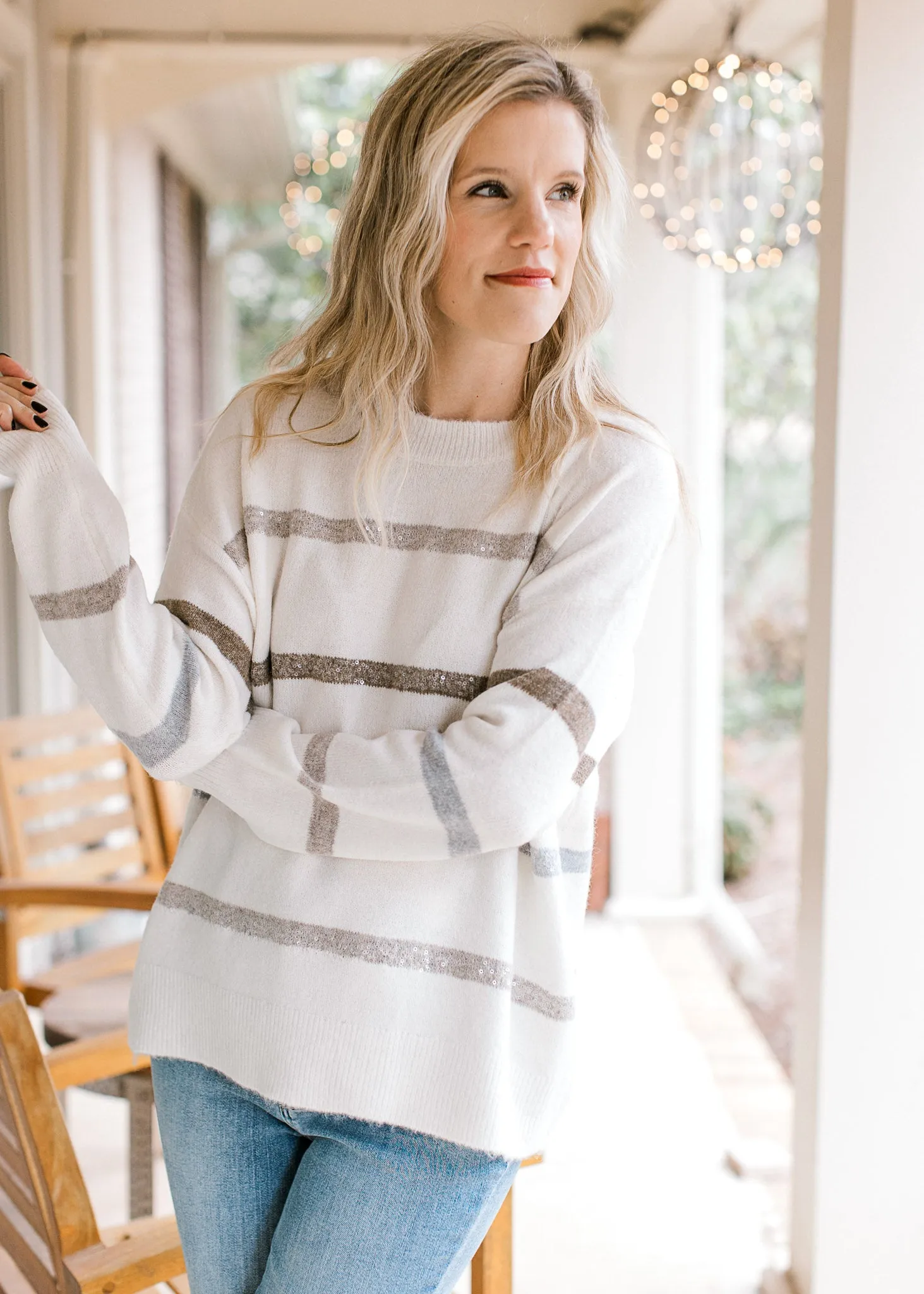 Ivory Beaded Stripe Sweater B