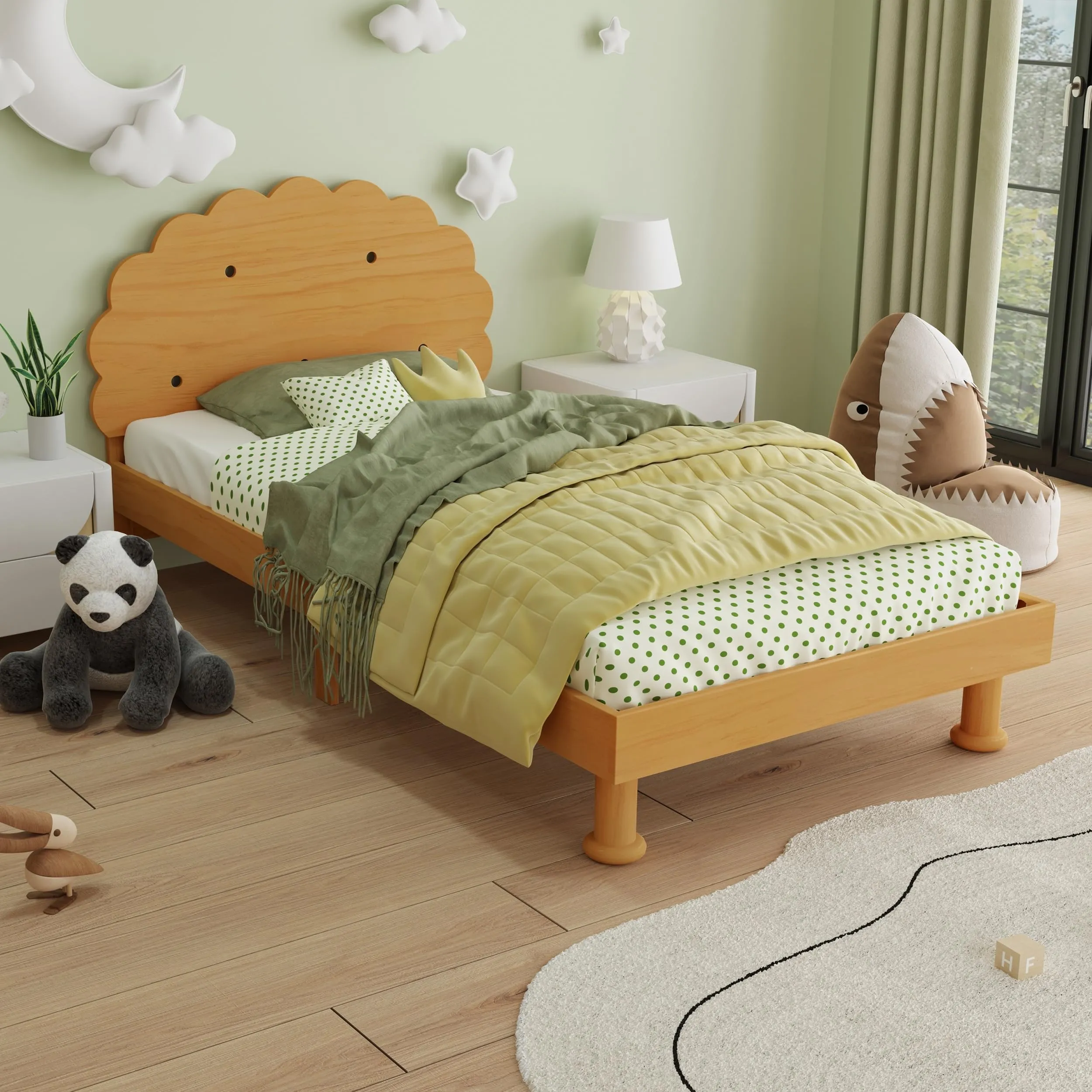 Kids Cookie-Shaped Bed Frame for Boys Girls Twin Size Platform