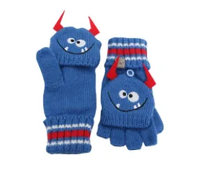 Kids Knitted Fingerless Gloves with Mitten Flaps - Monster