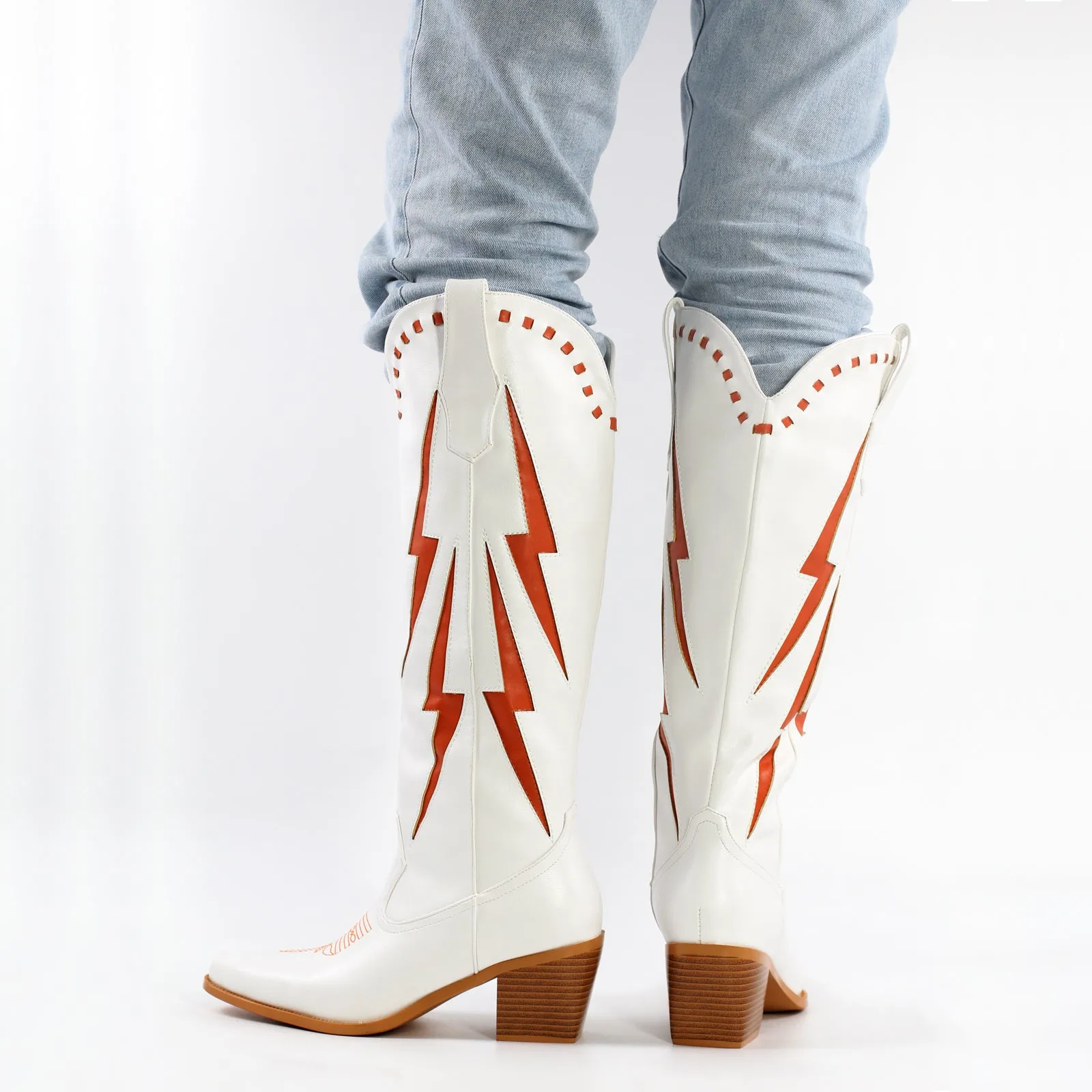 Knee High Western Lightning Cowboy Boots