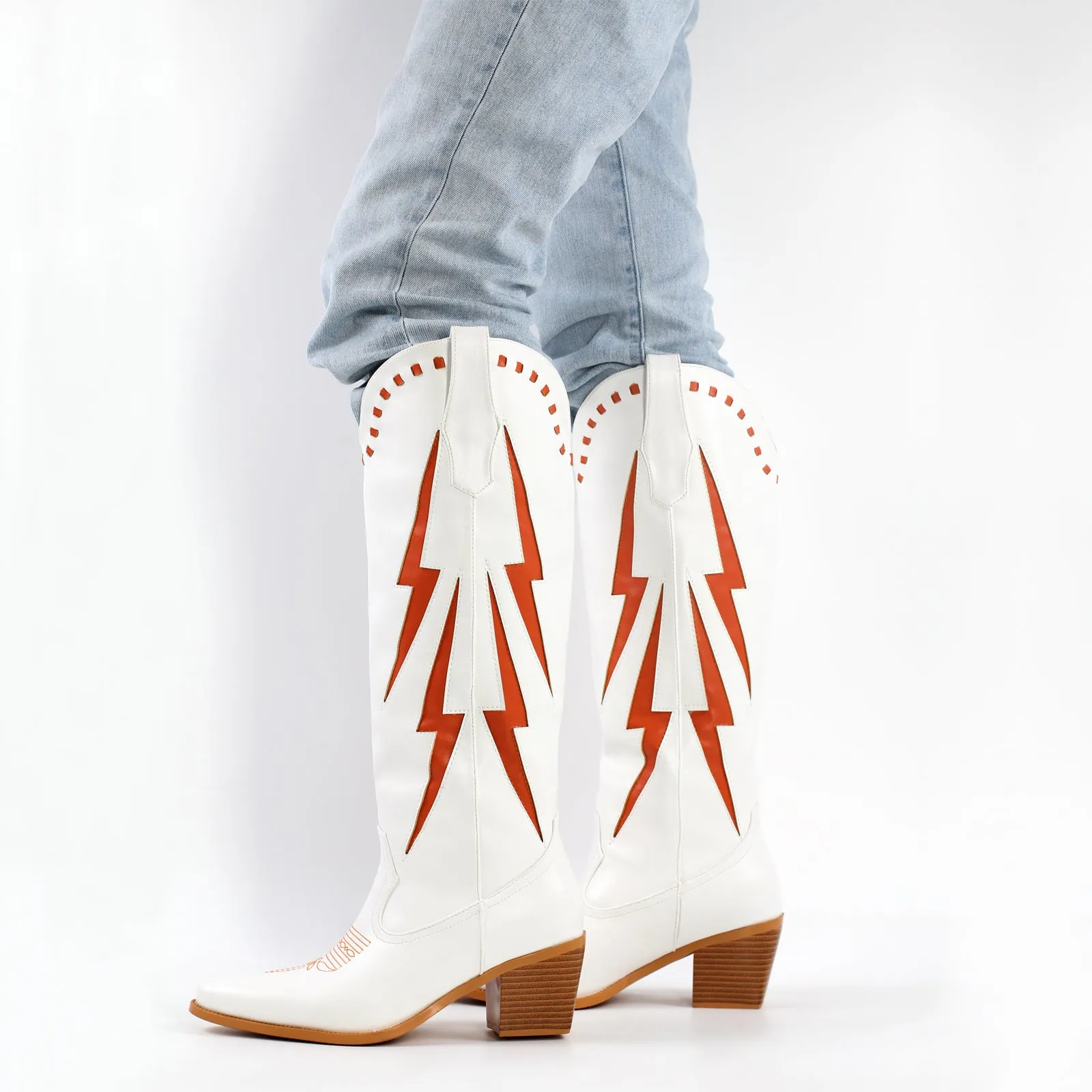 Knee High Western Lightning Cowboy Boots