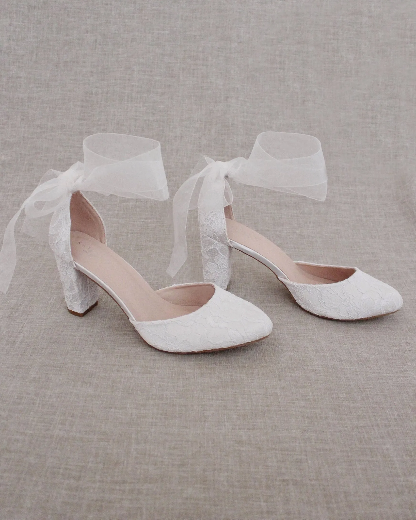 Lace Block Heel with Wrapped Satin Tie