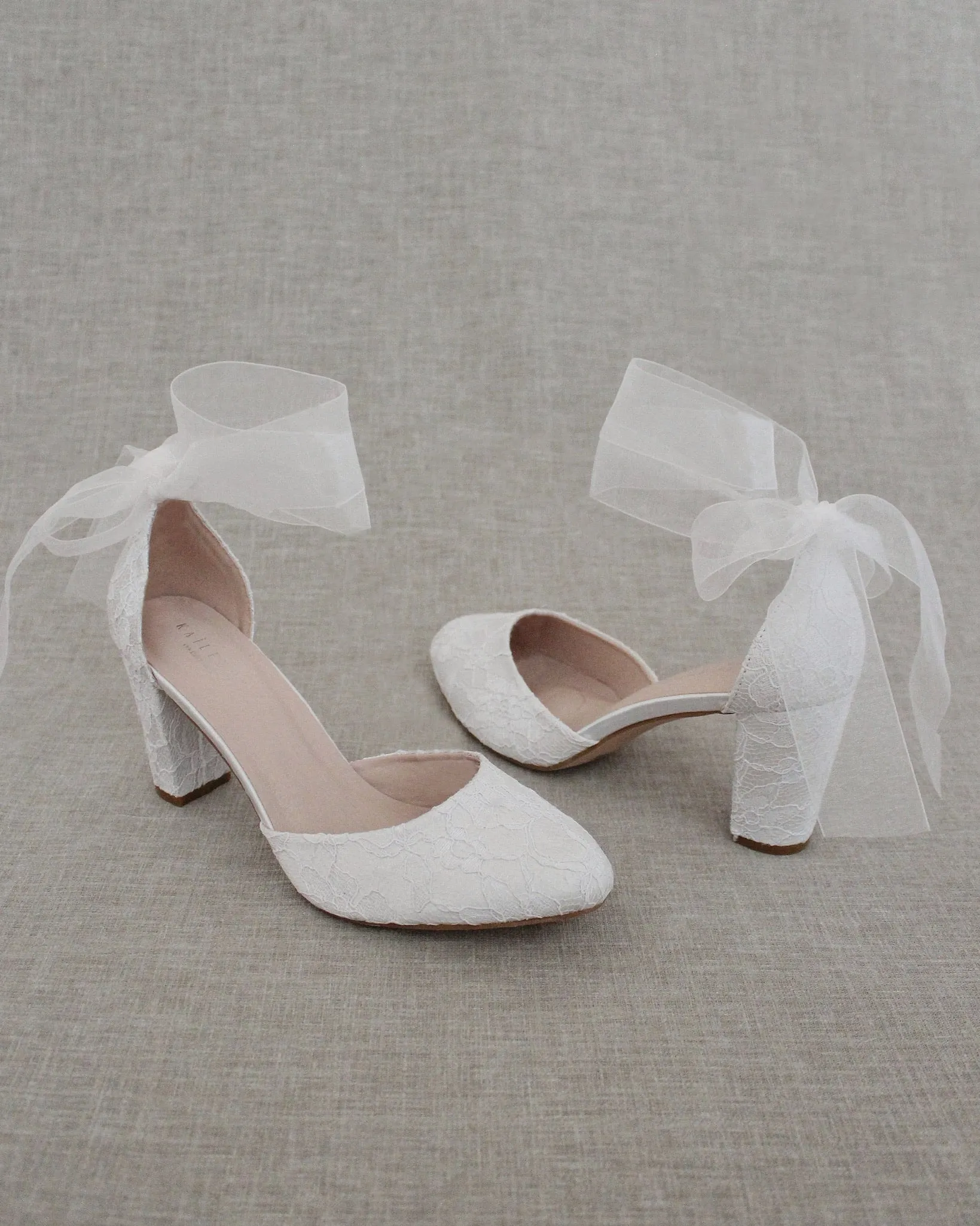 Lace Block Heel with Wrapped Satin Tie