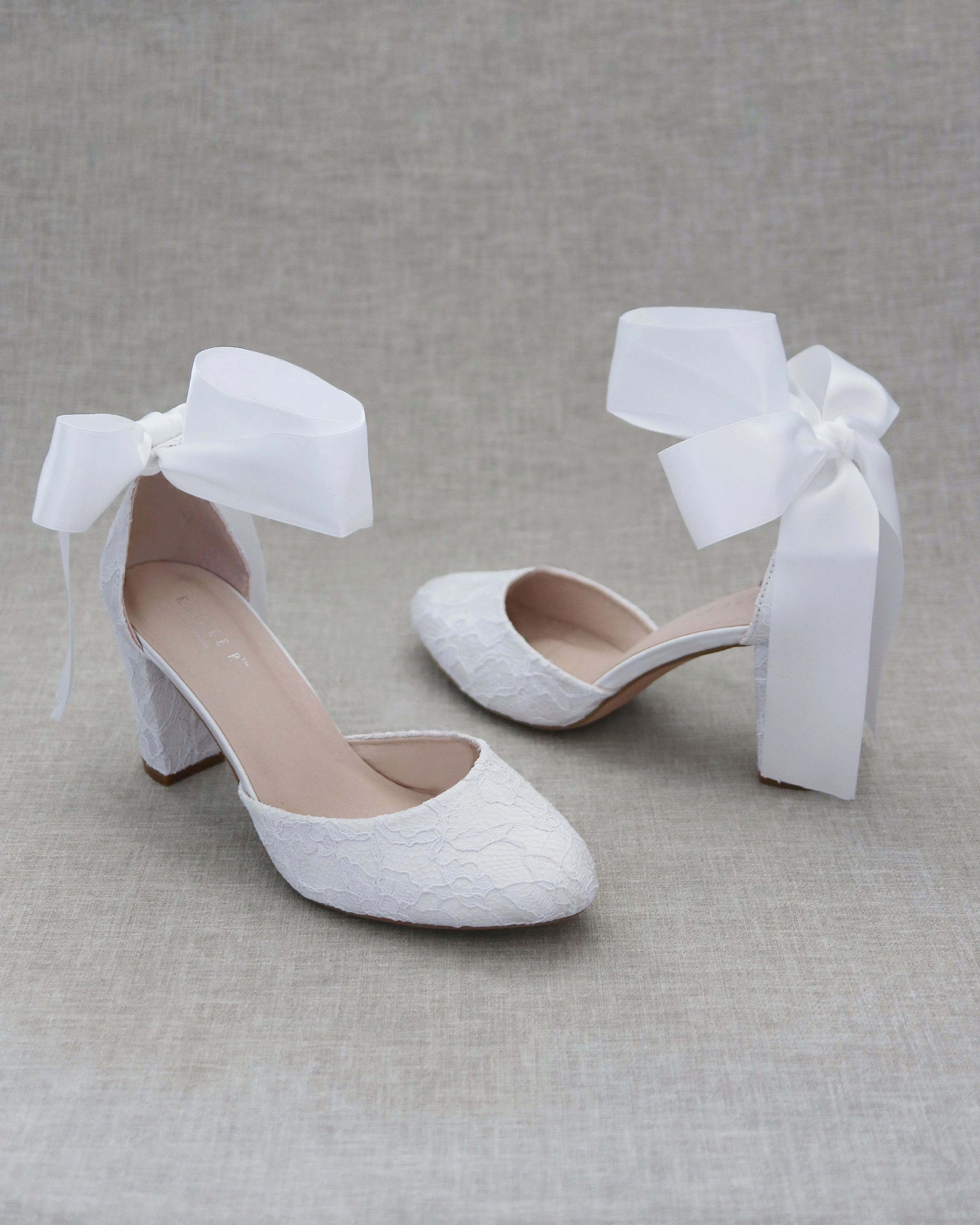Lace Block Heel with Wrapped Satin Tie